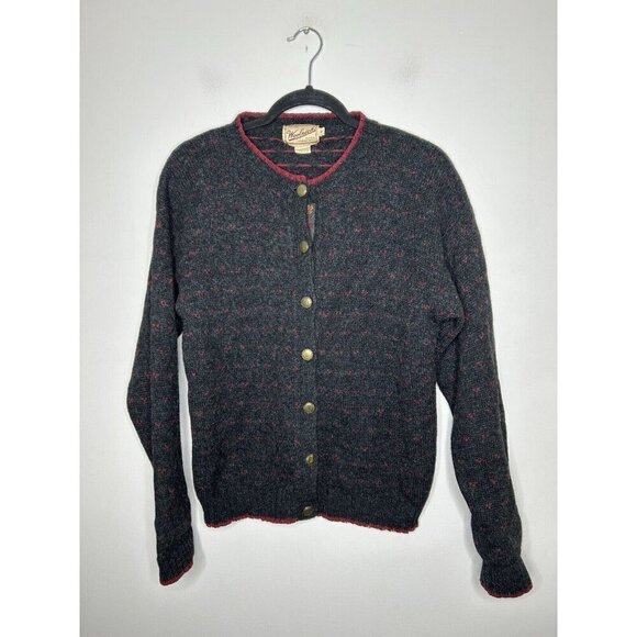 Woolrich Vintage Women's Gray Red Fall Wool Button-Down Sweater Size Small - Picture 1 of 12